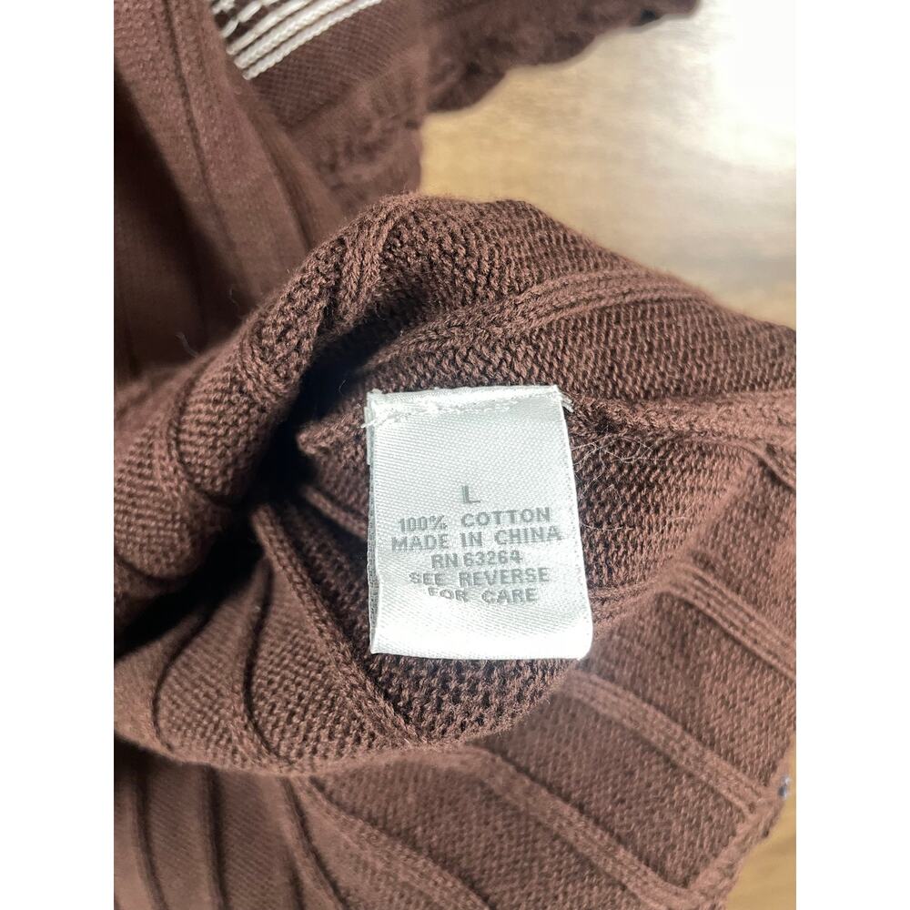 NWT Dressbarn 100% Cotton Brown Boho Knit Sweater Top Size L Stitching - Picture 3 of 8